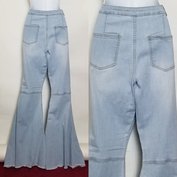Bell Bottom Wide Leg Light Wash Jeans - Picture 7 of 8